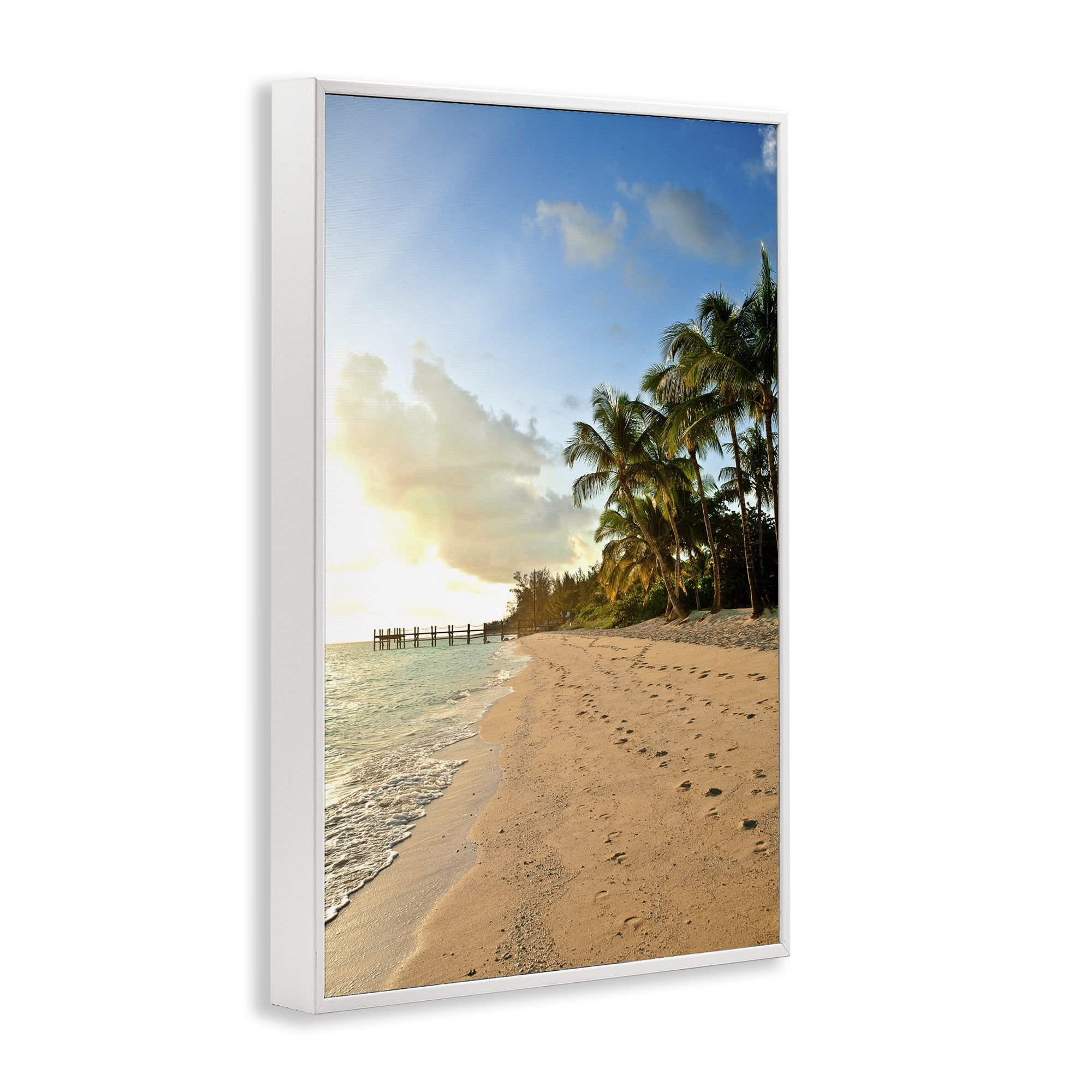 Stupell Industries Sandy Footprints Shore Coastal Photography White Framed Art Print Wall Art, 20 x 30