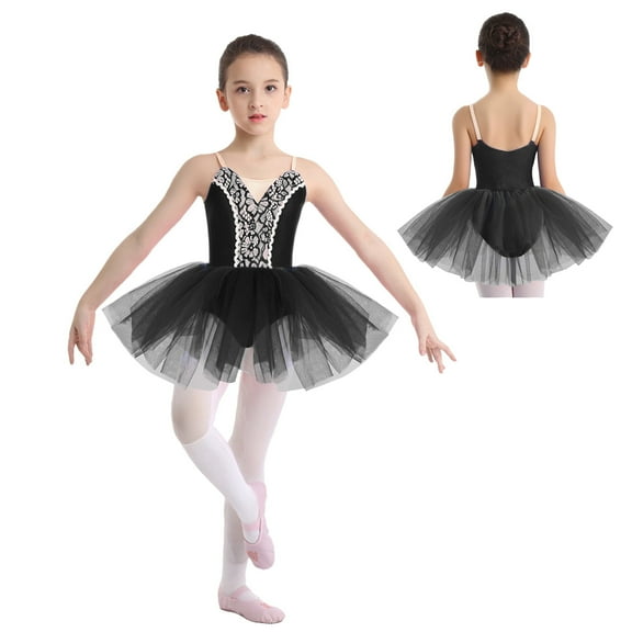 Mufeng Toddler Girls Lyrical Dance Dress Sparkly Dance Skirted Leotards Ballerina Performance Tutu Black 8