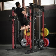 RitFit M1 Smith Machine with Cable Crossover System, Multi-Function Squat Rack Power Cage for Home Gym, Power Rack and Packages with Olympic Barbell Weight Set, Weight Bench, Olympic Bar and More