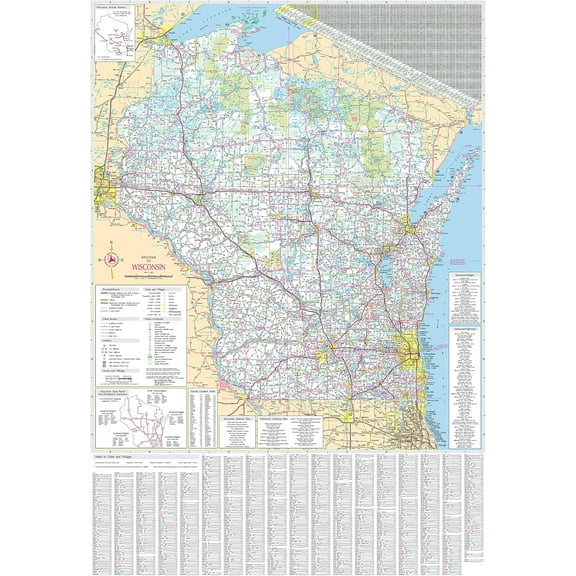 48x70 Wisconsin State Official Executive Laminated Wall Map