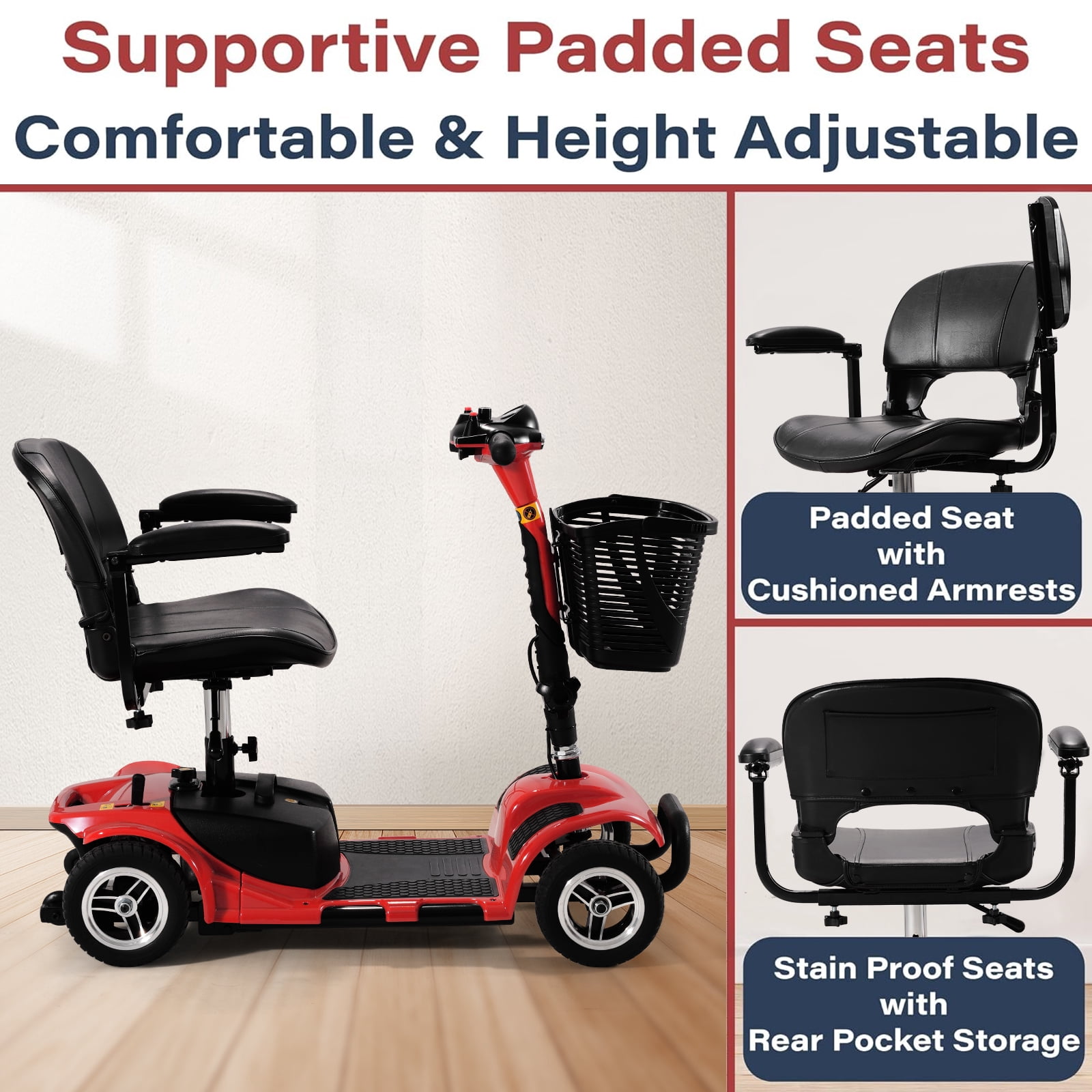 30 Miles Long Range 4 Wheel Electric Mobility Scooter with 350W Motor, Foldable Mobility Scooter for Adults/Seniors, 300LBS Capacity, Cup Holder, USB Port, Compact & Portable for Elderly, Silver