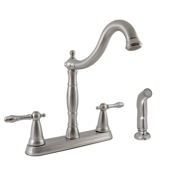 Design House 523241 Oakmont Traditional 2-Handle Kitchen Faucet with Side Sprayer, Satin Nickel