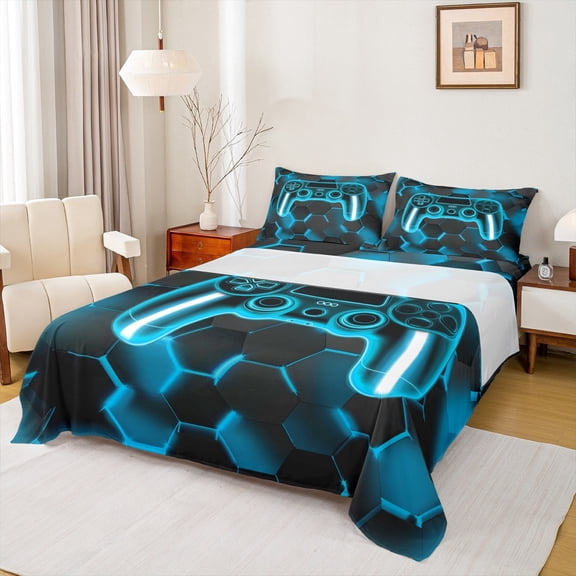 Erosebridal 3D Gamepad Twin Sheet Sets, Honeycomb Geometric Bed Sheets Twin, Gamer Gaming Bedding Twin Size, Ultra Soft Room Decor, 3 Pieces
