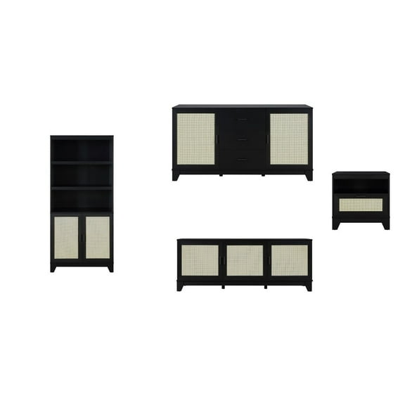 Sheridan 4-Piece Engineered Wood Bookcase TV Stand Sideboard End Table in Black
