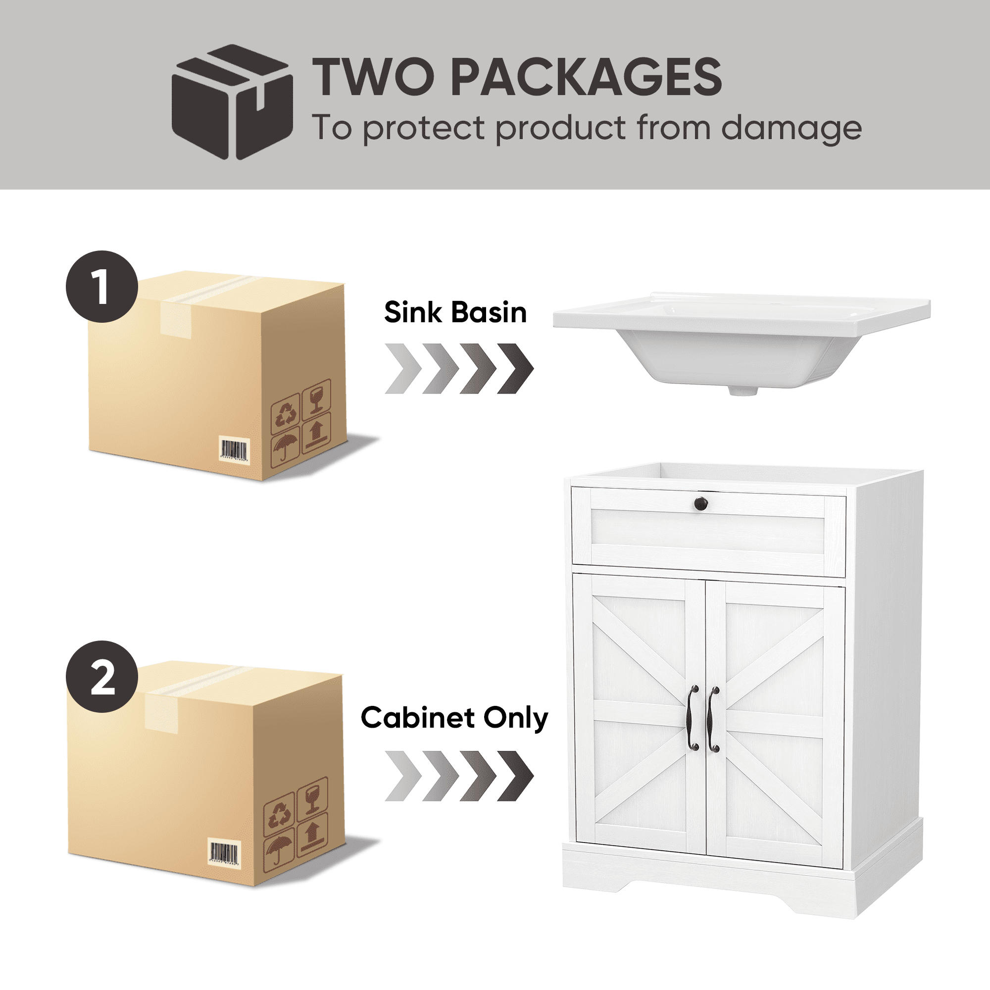 Smuxee 24" Bathroom Vanity with Integrated Sink Top, Bathroom Storage Cabinet with Flip Drawer & Doors, White
