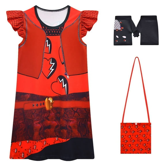 Princess Red Costume with Bag Gloves Halloween Cosplay Nightgown, Size 4-10