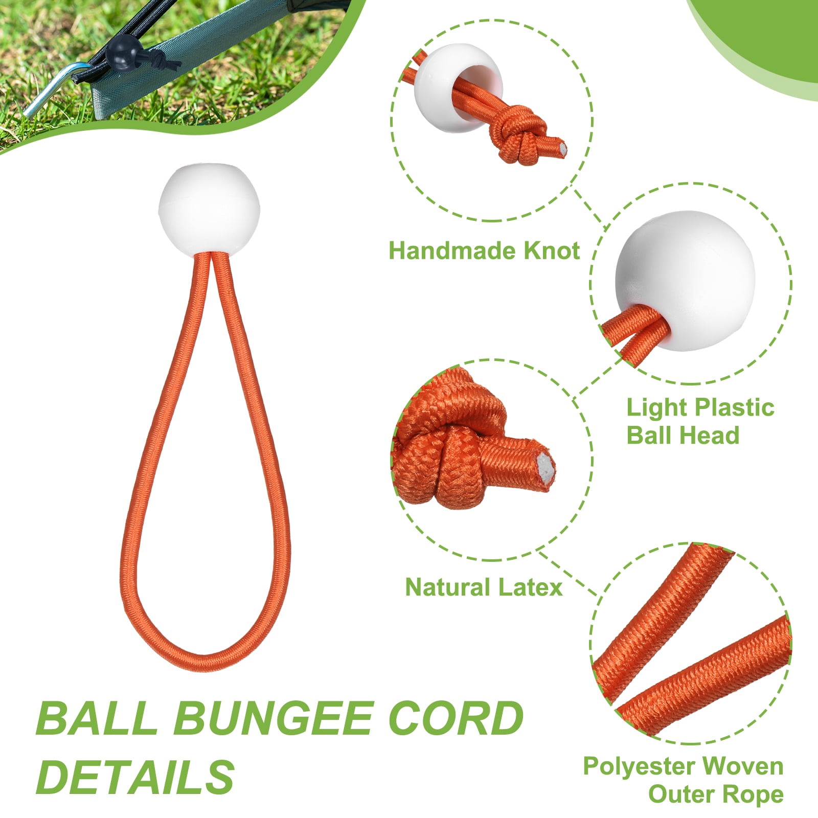 Ball Bungee Cord 6 Inch, 35 Pcs Bungee Cords with Balls Canopy Tarp Tie Downs Cords Elastic String for Outdoor Camping Cargo Shelter Tent Poles, Orange