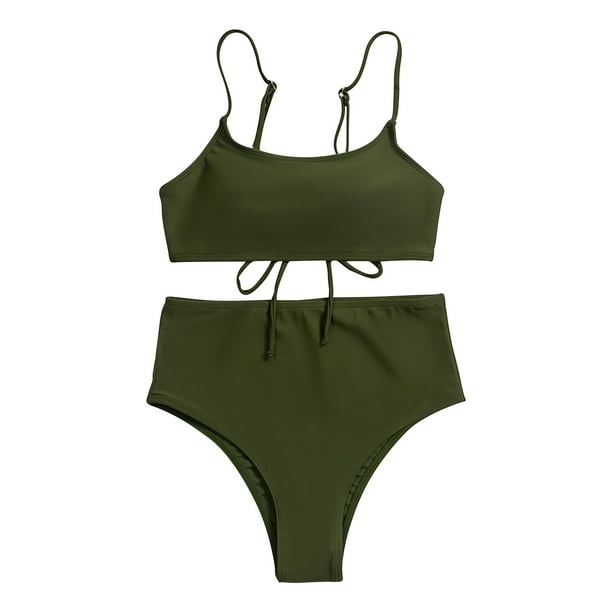 Swimsuit for Women Womens Straping Solid Color Stitching Split Swimwear
