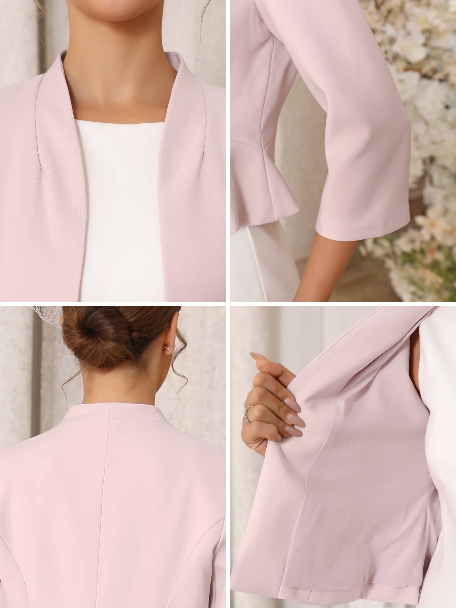 DARING DIVA Women's Collarless Open Front Short Sleeve Cardigan Jacket L Pink