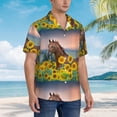 thumbnail image 3 of Pofeuu Horse Sunflowers Print Hawaiian Shirt for Men Sleeves Casual Button Down Summer Beach Dress Shirts T-Shirts,Medium, 3 of 7