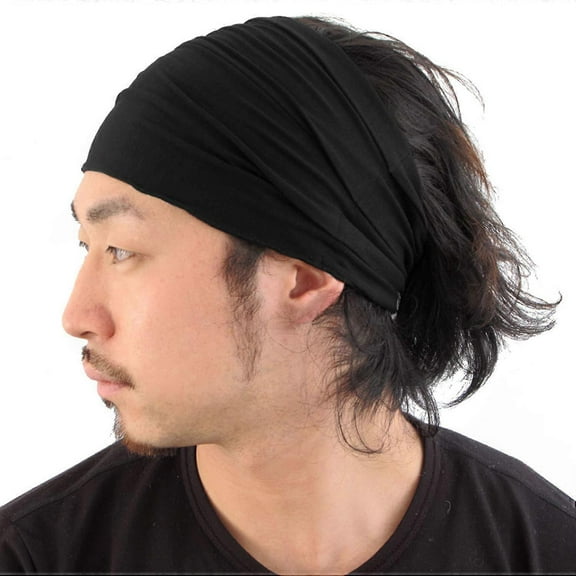 Black Japanese Bandana Headbands for Men and Women Comfortable Head Bands with Elastic Secure Snug Fit Ideal Runners Fitness Sports Football Tennis S
