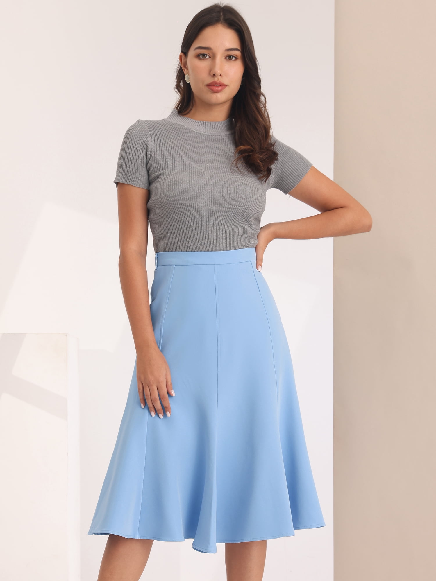 DARING DIVA Women's Mermaid Work High Waist Elegant Midi Fishtail Skirt M Blue