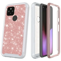 for Google Pixel 5 Pixel 5G Glitter Case Phone Case Dual Layer Full-Body Rugged Clear Back Case Drop Resistant Shockproof Case with Built In Screen Protector (Rose Gold)