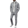 thumbnail image 4 of Ceisia Men's Slim Fit Waffle Knit 2-Piece Set Long Sleeve Zip-Up Jacket with Elastic Waist Drawstring Pants Gifts, 4 of 5