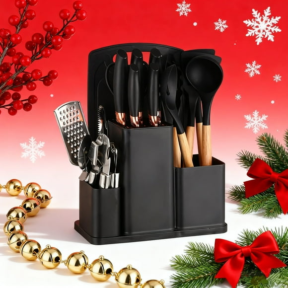Silicone Stainless Steel Wooden Handle Multifunctional Kitchen Utensil Set, 20 Pcs