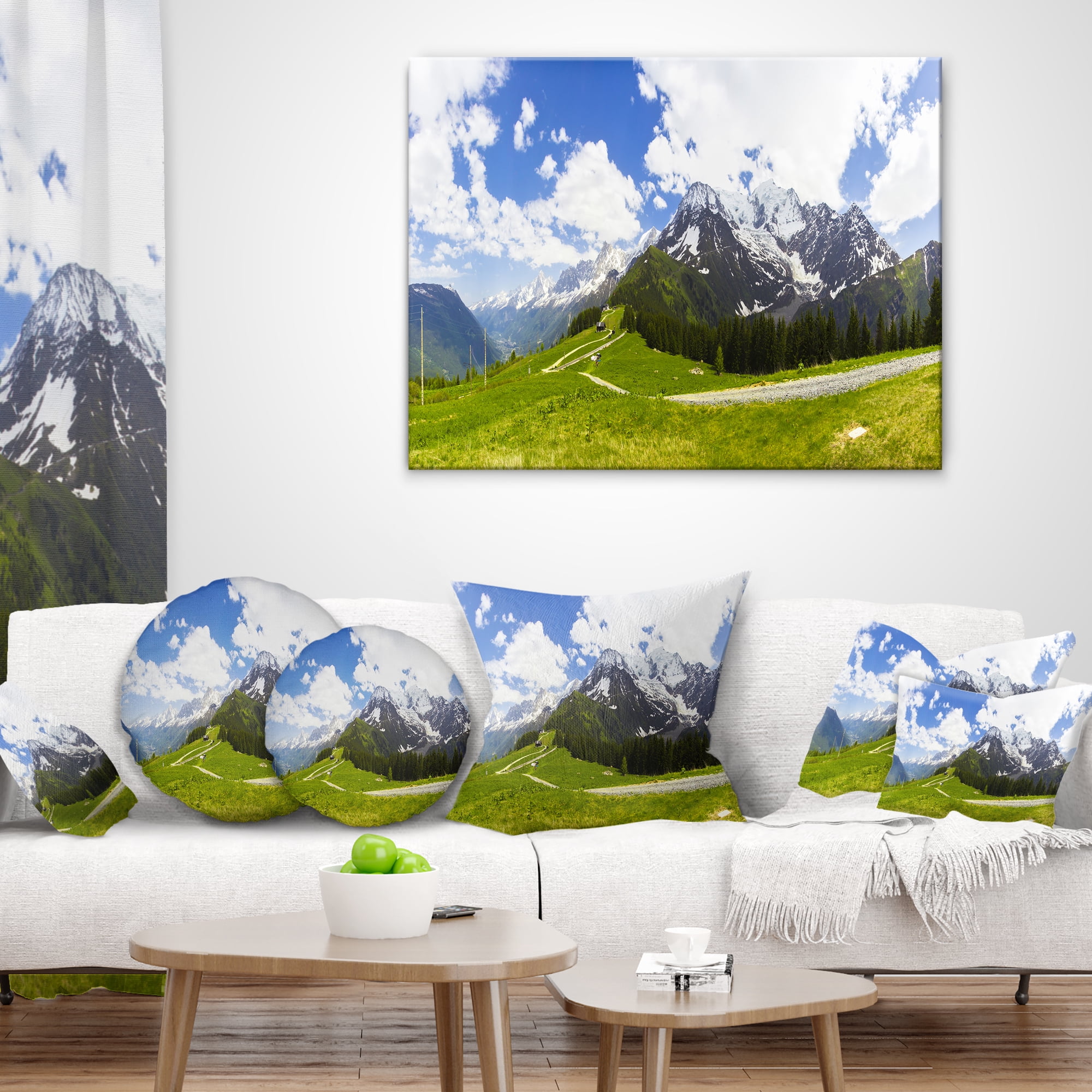 Designart Valley in French Alps Panorama - Landscape Printed Throw Pillow - 18x18