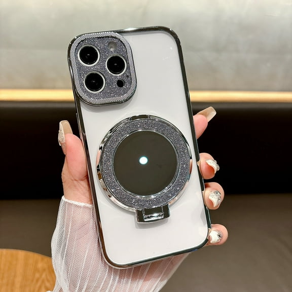 {Mirror Kickstand } Bling Case for iPhone 16 Pro , Bling Kickstand Holder , With Bling Sparkly Makeup Mirror Back Shockproof Anti-fall Rugged Phone Cover Case for iPhone 16 Pro,Black