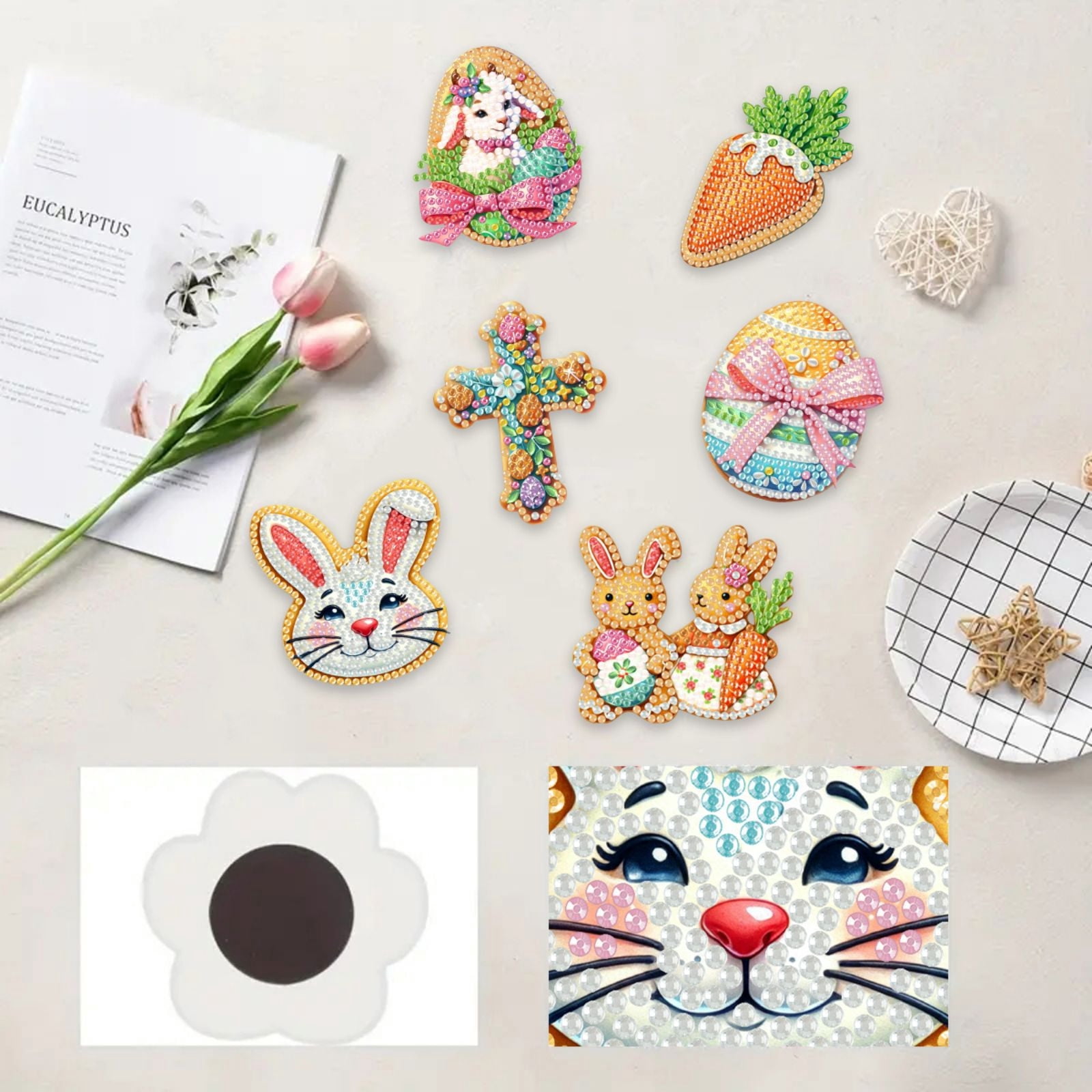 FLOPESN 6Pcs Holiday DIY Diamond Art Painting Refrigerator Magnet,Creative Design Easter St. Patrick's Day Acrylic Home Decors-Cookies