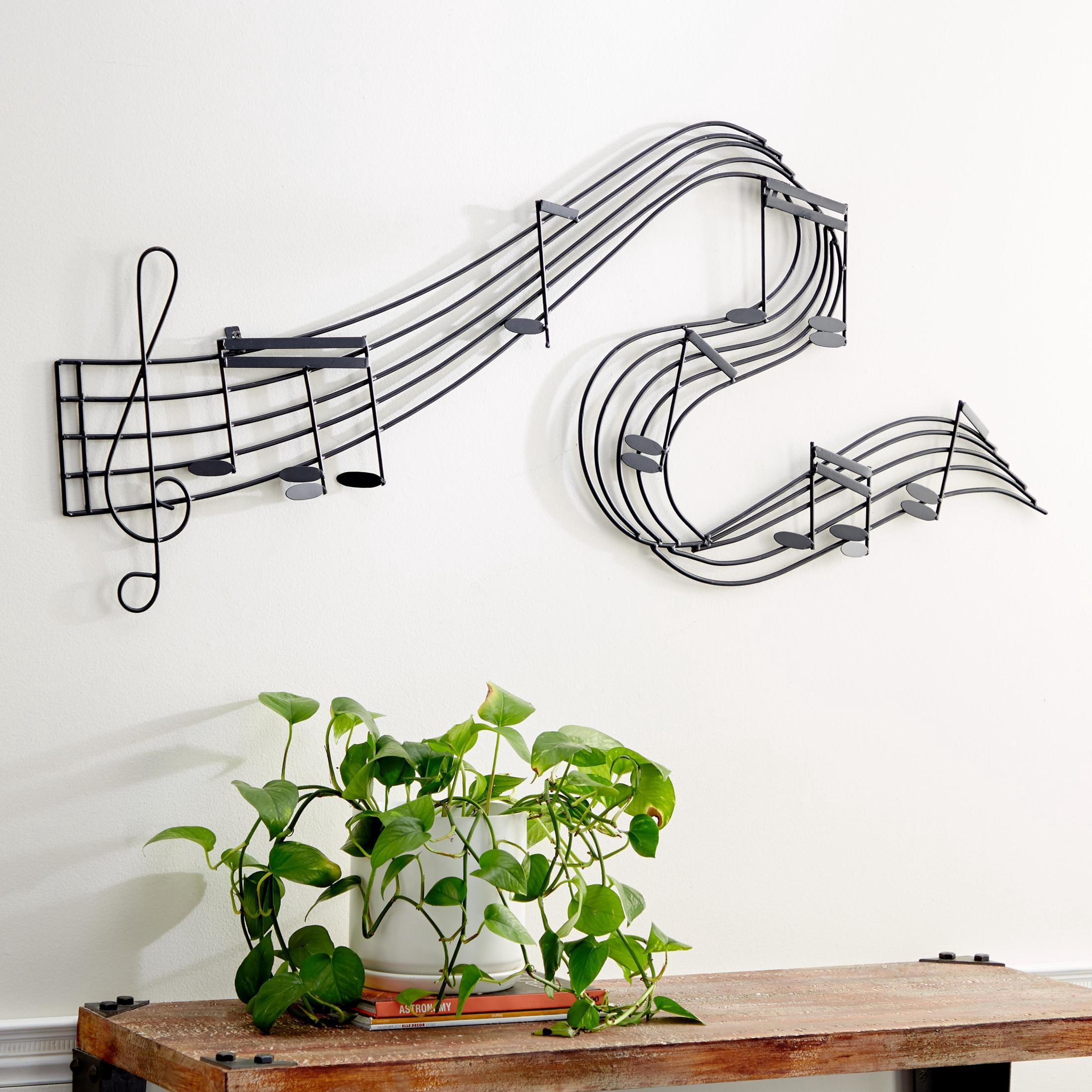 DecMode Traditional Black Metal Wall Décor, 49"W x 21"H Features Music Staff with G Clef and Musical Notes Design