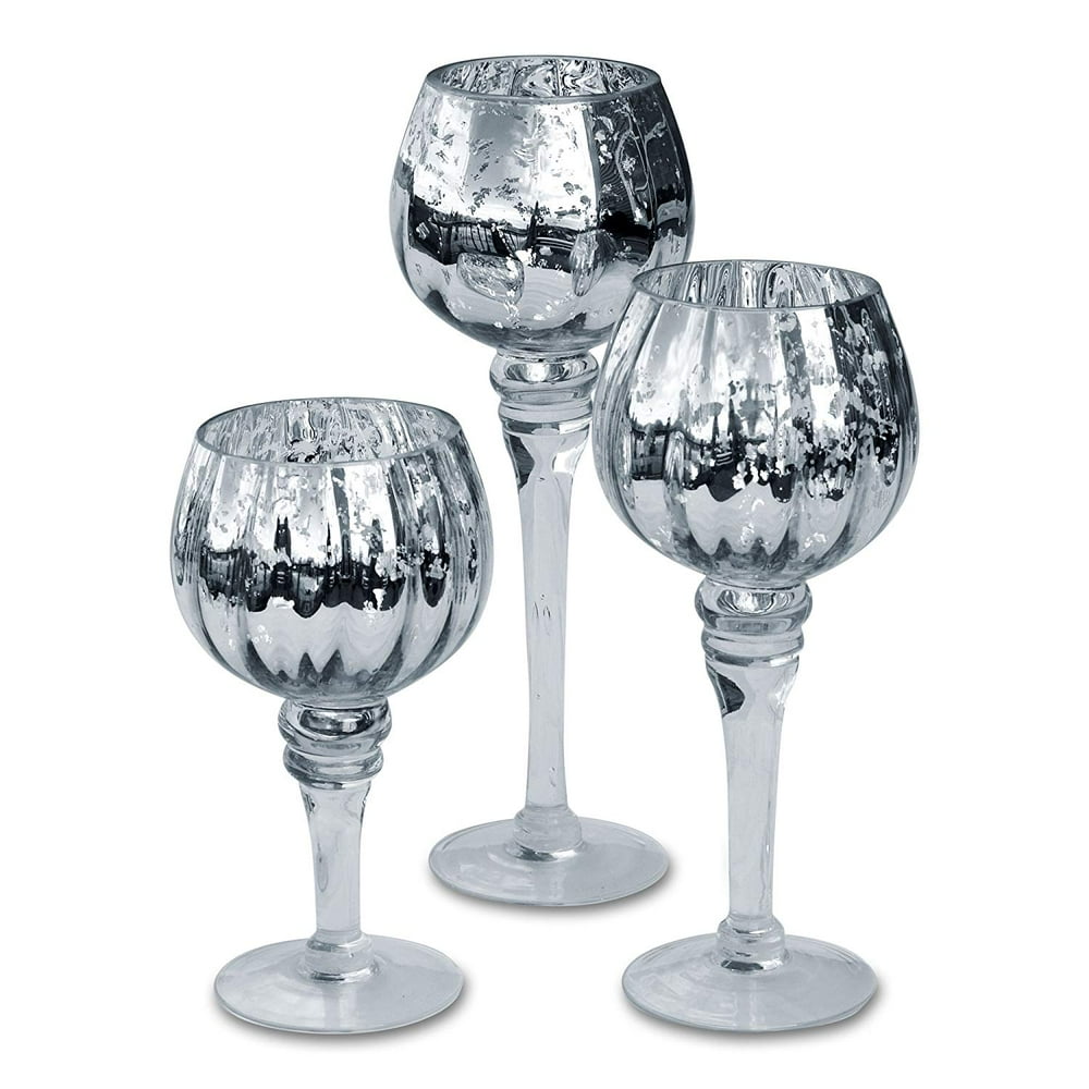 Spectacular Cape Cod Long Stem Candle Holders, Set of 3, Silver Mercury