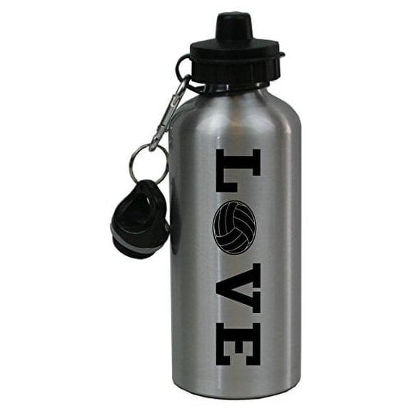 Silver Aluminum Black LOVE Volleyball, 20-Ounce (600 ML) Sport Water Bottle with Sports Top, Carabiner