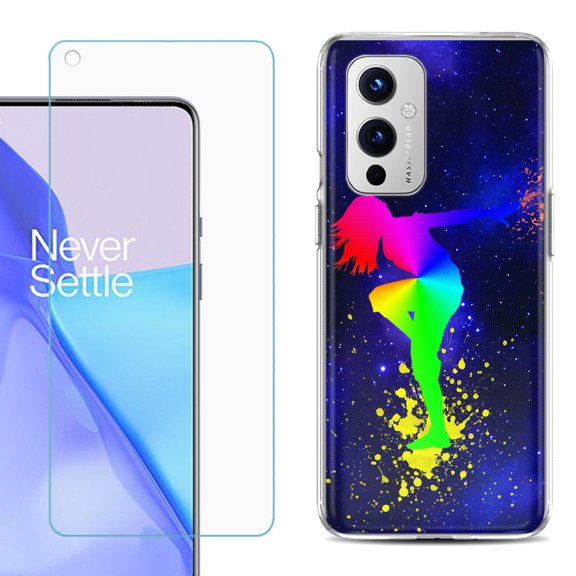 Slim-Fit TPU Phone Case Compatible with OnePlus 9 5G, with Tempered Glass Screen Protector, by OneToughShield ® - Cosmos Dance