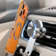 ShellTech for iPhone 15 Pro Max Leather Magnetic Case,360° Rotating Adjustable Magnetic Stand [Compatible with Magsafe] Shockproof Anti-Scratch Anti-Fingerprint Protective Slim Hard PC Cover,Orange