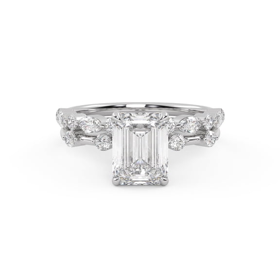 AFFY Bridal Ring Set for Women Center 8.5x 6.5mm Emerald, Marquise and Round Lab Created Moissanite Engagement Ring with Matching Wedding Band In 14K White Gold Plated 925 Sterling Silver Size-5