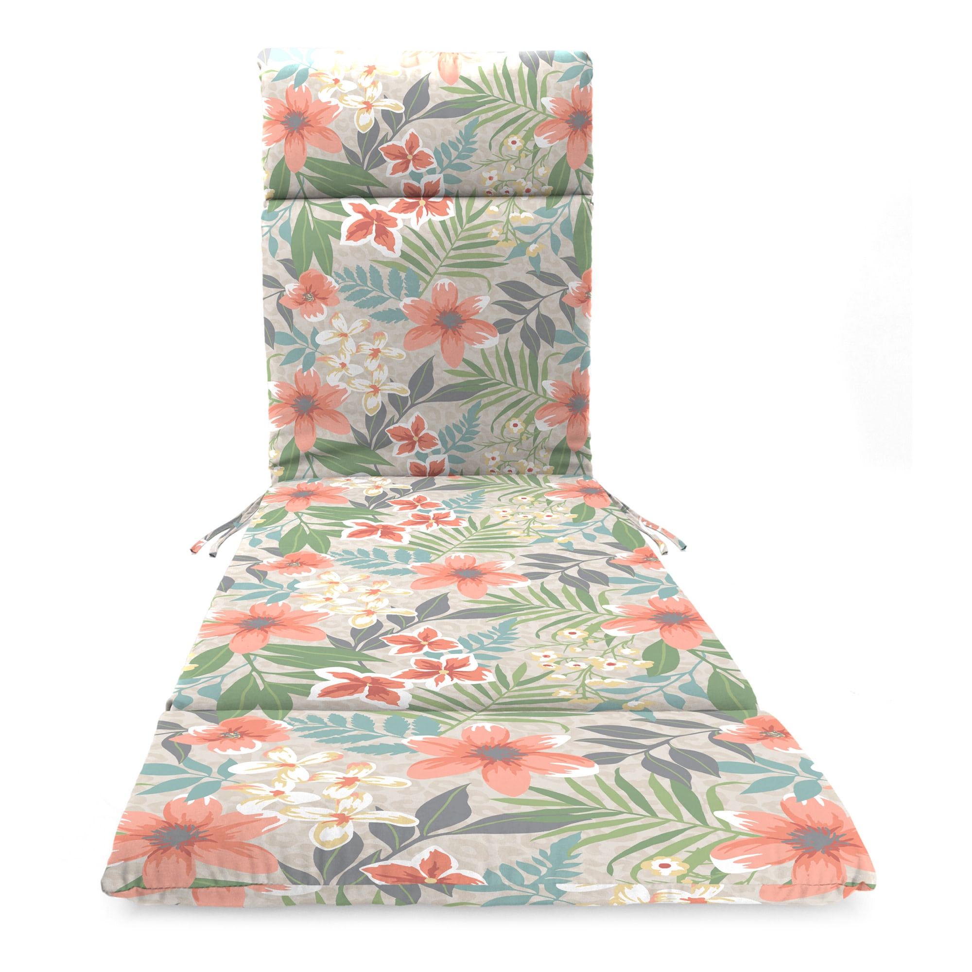 Jordan Manufacturing 72" x 21" Menda Tearose Multicolor Floral Rectangular Outdoor Chaise Lounge Cushion with Ties and Hanger Loop