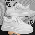 thumbnail image 2 of New/Men's Classic White Casual Sneakers with Asymmetrical Grid Texture on Synthetic Upper Lightweight Lace-Up Design  All Season Versatile Everyday Footwear, 2 of 7
