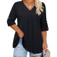 thumbnail image 1 of Blusa tipo túnica Kancystore, talla grande, manga 3/4, cuello en V, negra para mujer, 1 of 5