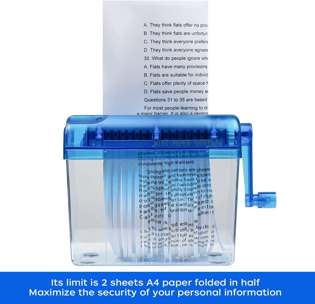 Mini Hand Shredder Portable Paper Shredder Manual Shredder Documents Paper Cutting Tool Home Office Desktop Stationery Christmas Birthday Gift Blue