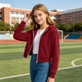 thumbnail image 6 of Resicozy Hoodies for Teen Girls Zip Up Long Sleeve Cropped Sweatshirts for Kids Cute Preppy Youth Trendy Fashion Back to School 5-15 Years Wine 140, 6 of 7