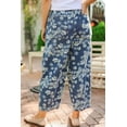 thumbnail image 3 of Women's Sky Blue Floral Barrel Jeans – High Waisted Denim with Drawstring, Casual Vacation Style, 16, 3 of 5