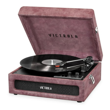 Record Player Pink Victrola 3-in-1 Bluetooth Suitcase Record Player with 3-speed Turntable, Lambskin Dusty Rose ()