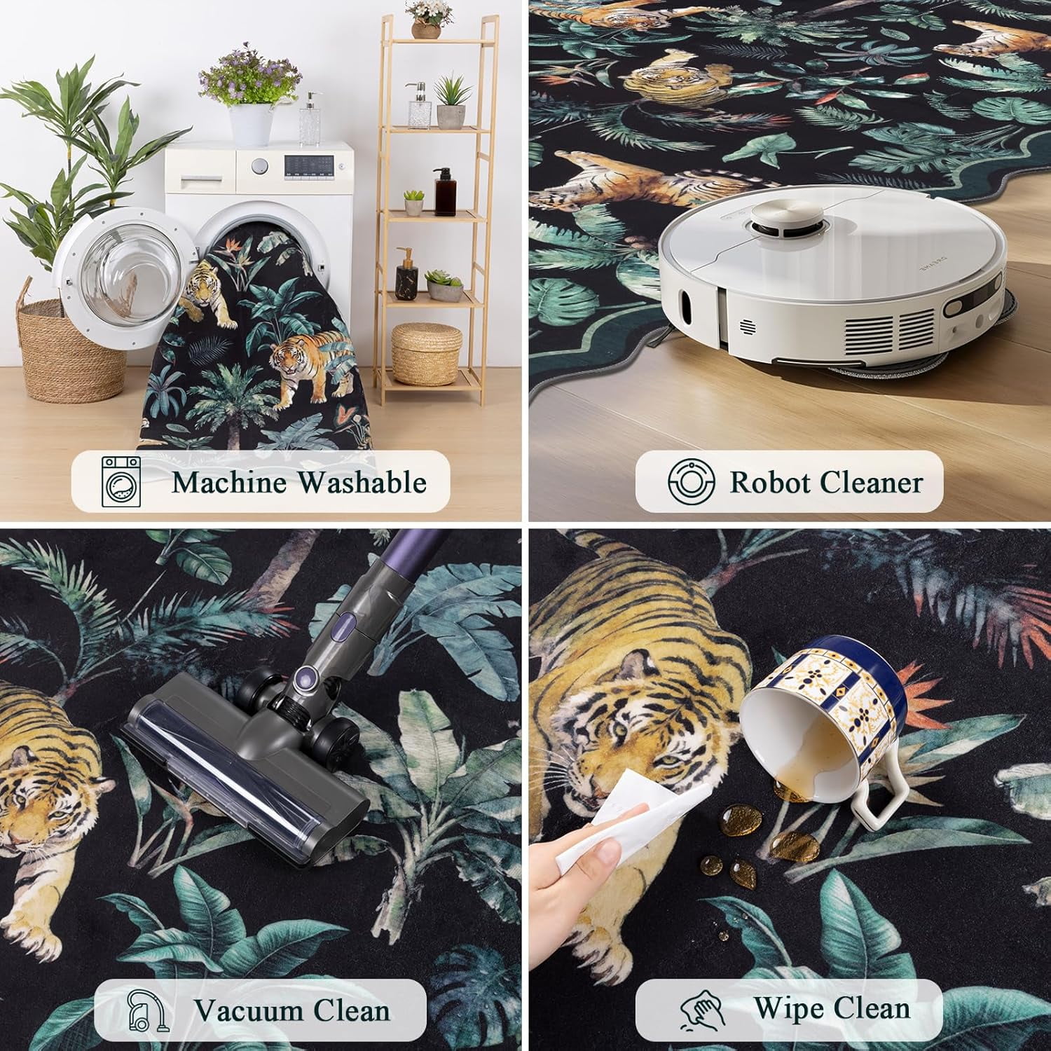 MJIAexp Jungle Animal Print 5x7 Area Rugs for Living Room, Green Soft Washable Rugs for Bedroom Ultra-Thin Non-Slip Modern Rug, Stain Resistant Rug Carpet for Dining Room