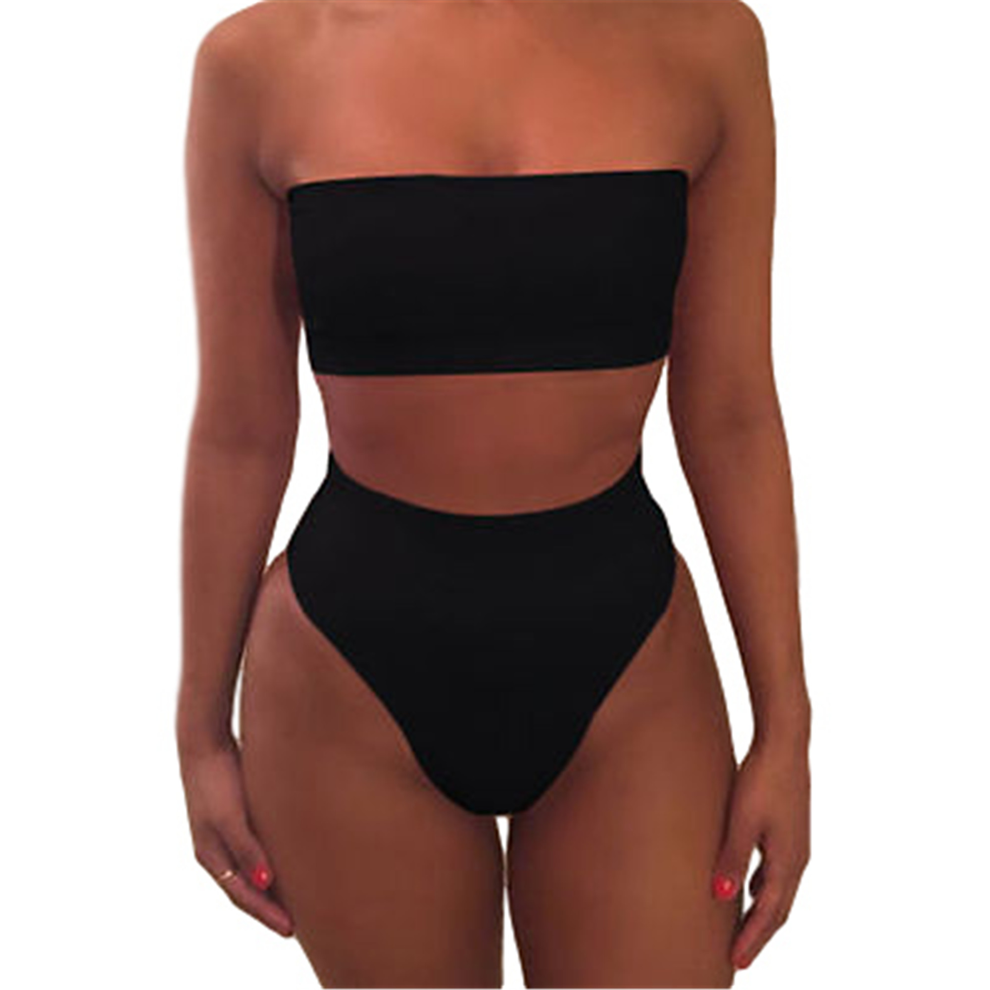 bandeau and high waisted bikini