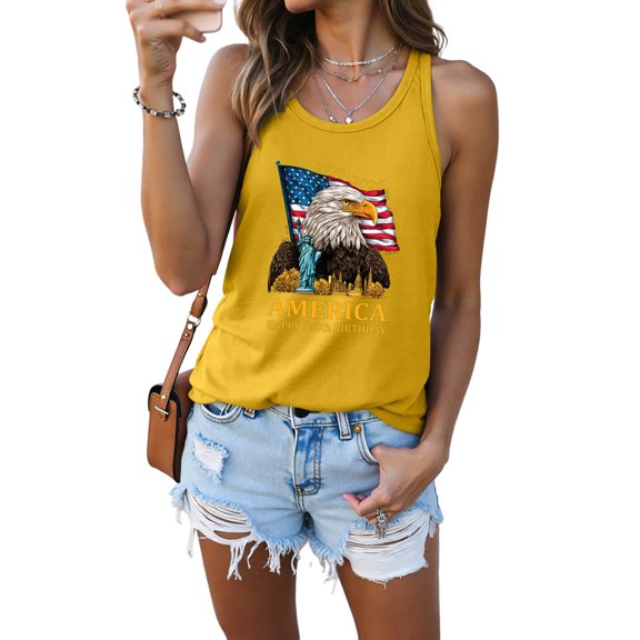 vigerkar Vintage Mandala Graphic Tank Tops for Women Summer Beach Graphic Loose Tanks Vest USA Flag Vacation Racerback Tank Cami (Yellow, XL)