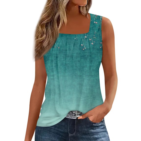 Women's Sleeveless Floral Embroidered Tank Top, Casual Summer Blouse, Lightweight Gradient Design, Pink, M-XXL