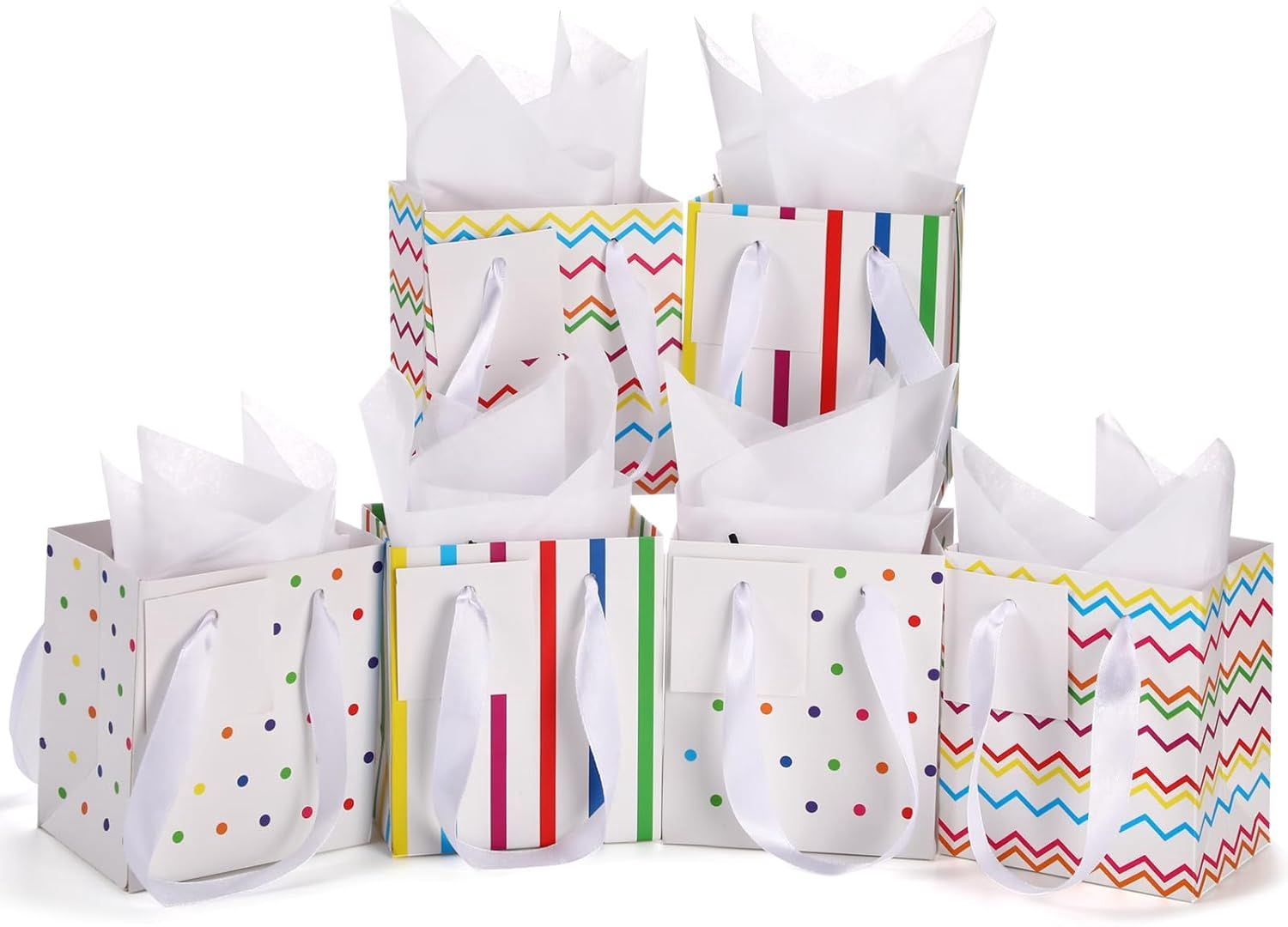 12 Pcs Small Gift Bags Mini Metallic Paper Bag Bulk Tiny with Handle Tissue Paper for Wrap Christmas Thanksgiving Halloween Birthday Party Favor Supply, 4 x 2.75 x 4.5 Inch