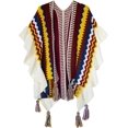 thumbnail image 2 of Women's Knit Stripe Ethnic Flounced Bohemian Tasseled Poncho Shawl, 2 of 3