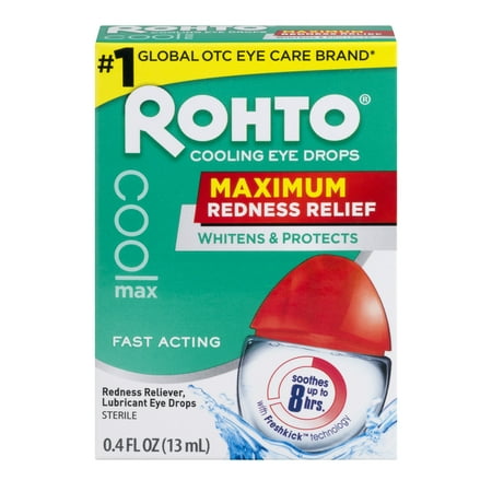 Rohto Cooling Eye Drops Maximum Redness Relief, 0.4 FL OZ