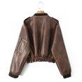 thumbnail image 2 of Chaqueta corta de piel sintética con cinturón para mujer, abrigo holgado con cremallera y solapa, prenda de vestir para motorista y motocicleta, primavera y otoño, 2 of 5