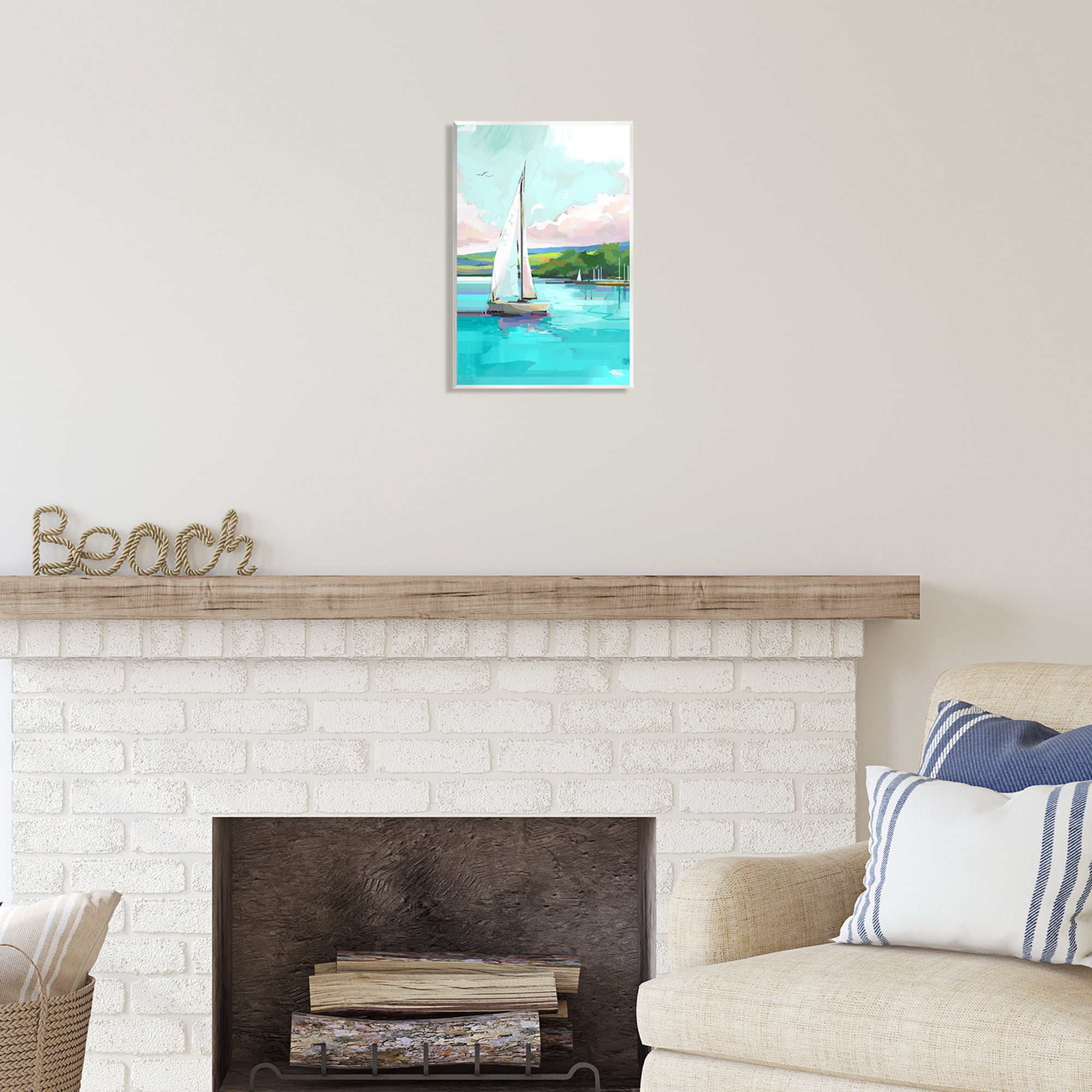 Stupell Industries Sailboat in Coastal Marina Transportation Painting Unframed Art Print Wall Art, 10 x 15