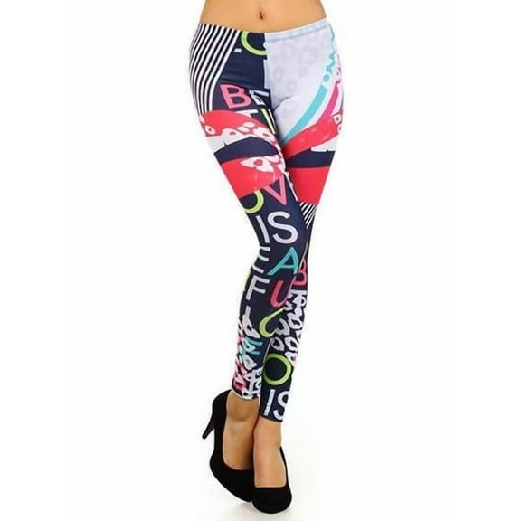 Sexy Lips Stripe Print Leggings Tights Pants - Small