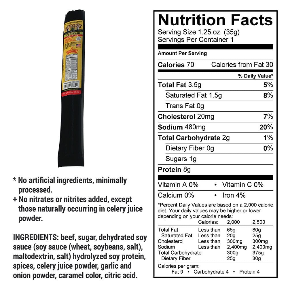 Lucky Beef Jerky Teriyaki Sticks - High Protein, Shelf-Stable, 48 Pack, 1.25 oz