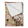 thumbnail image 2 of Moroccan Soft Flannel Fleece Blanket, Tile Pattern with Squares of Various Sizes Eastern Inspired Oriental, Cozy Plush for Indoor and Outdoor Use, 50" x 70", Cream Dark Coral Brown, by Ambesonne, 2 of 5