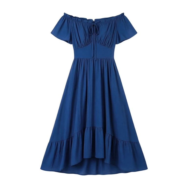 brunch formal dress Eawtki Women's Off Shoulder Short Flutter Sleeve Midi Satin Front Drawstring Bust Smocked Waist Asymmetrical Ruffle Hem Dress Color:Ivory/Pearl team it with dainty Charcoal Black Furniture BRIDESMAIDS COLORS | Mark