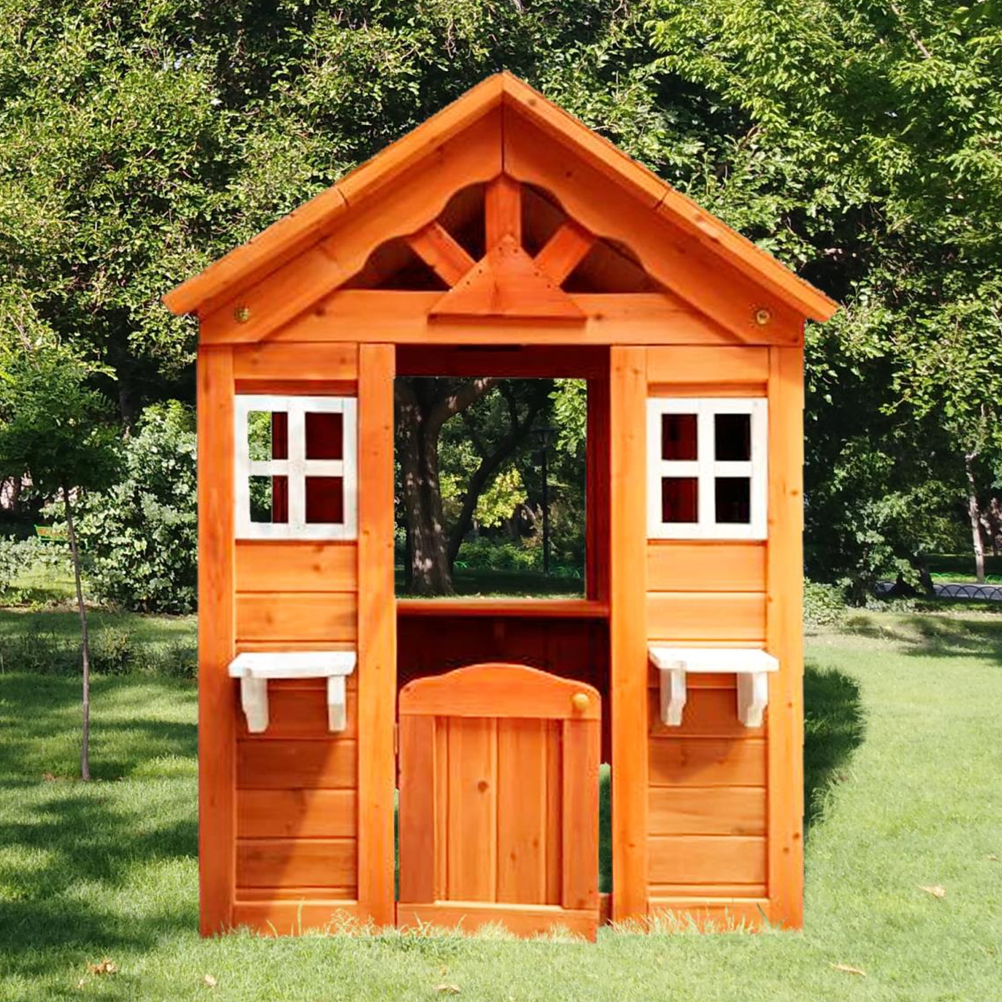 CIPACHO 55" Wooden Kids Playhouse with 2 Windows and Flowerpot Holder, Outdoor Play House for Kids Ages 4-8, Orange CIPACHO 55" Wooden Kids Playhouse with 2 Windows and Flowerpot Holder, Outdoor Play House for Kids Ages 4-8, Orange