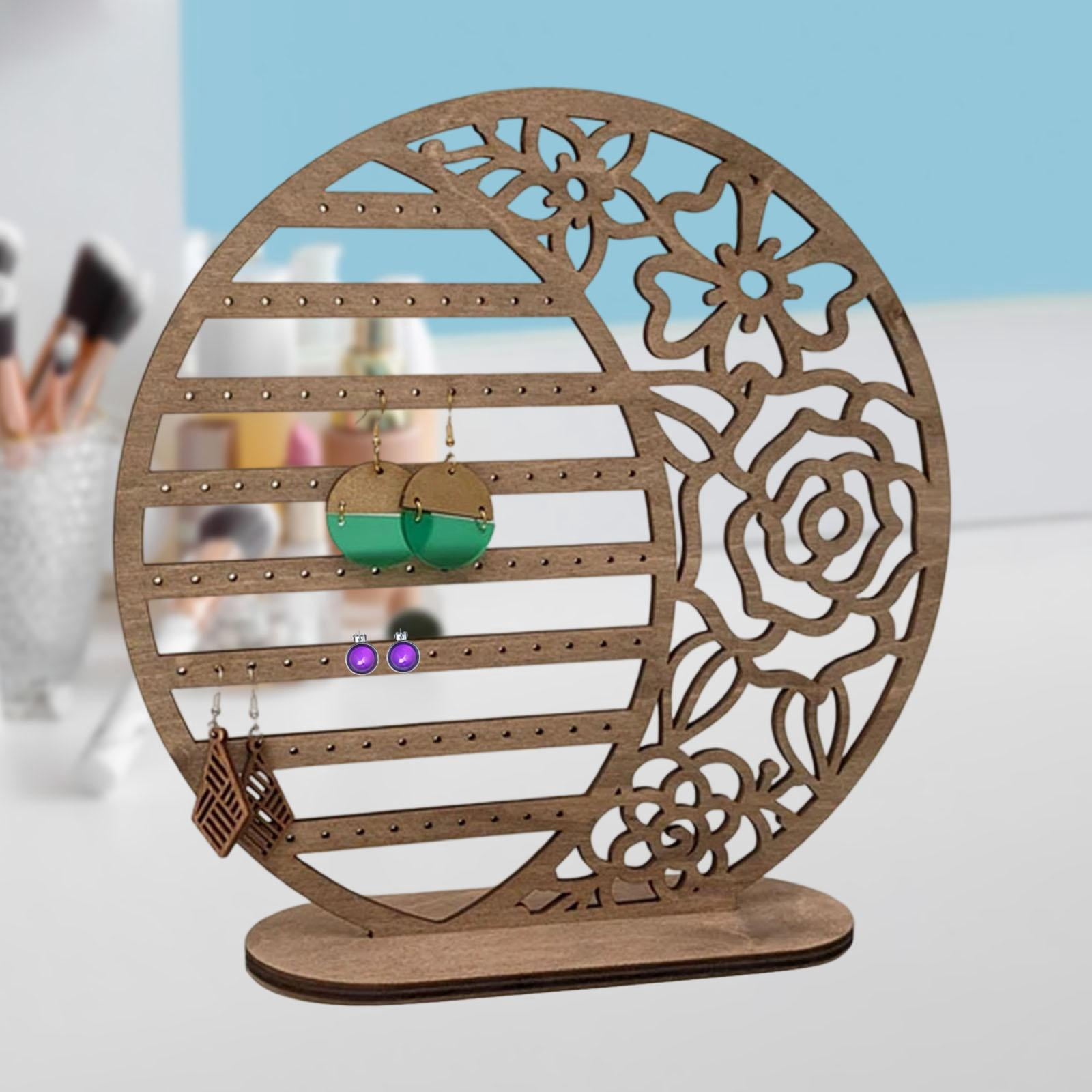 FVDPWYE Earring Holder Organizer, Rustic Design, 5 Tier Jewelry Stand for Women, Hanging Dark Wood Color
